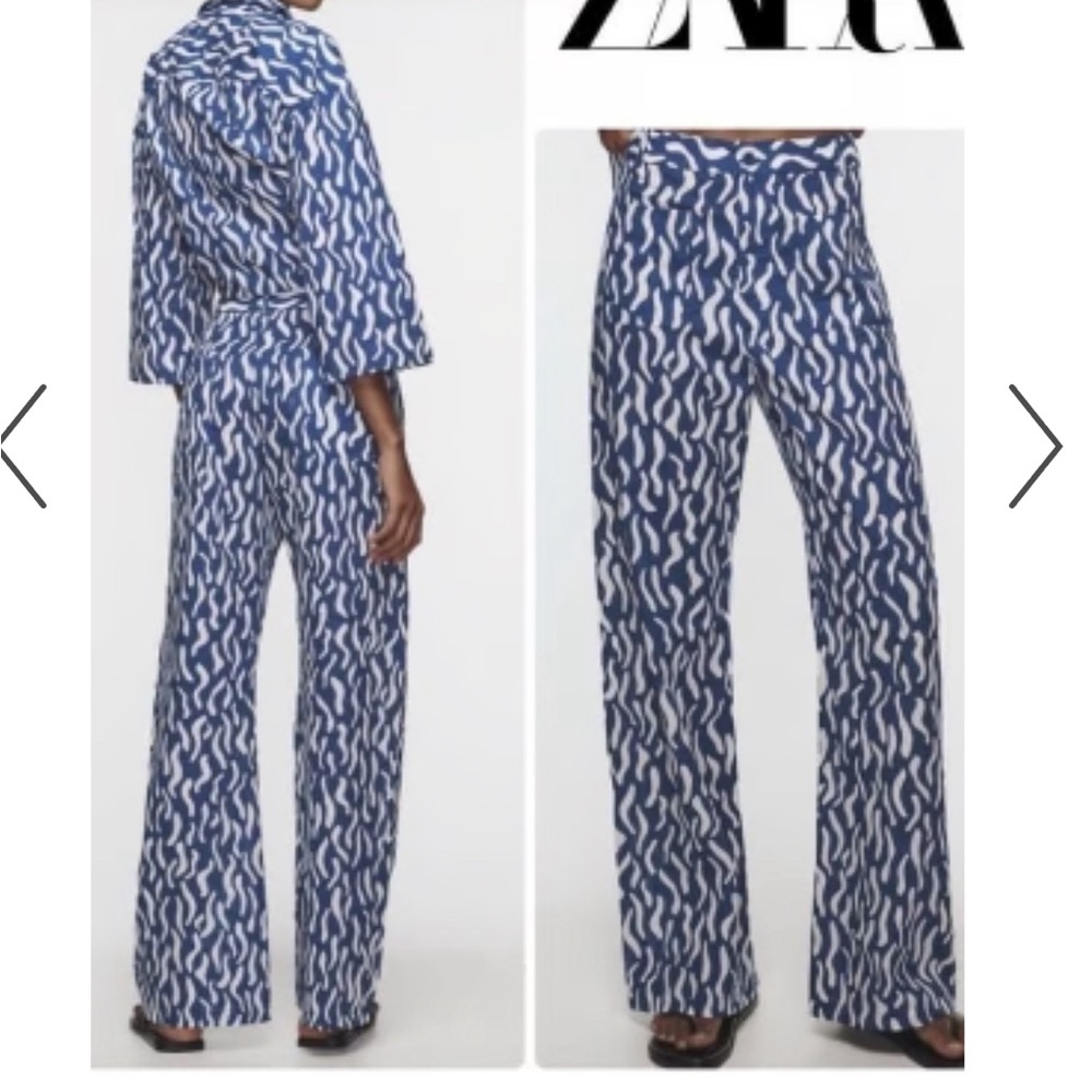 Zara Cotton Blue Printed Pants S